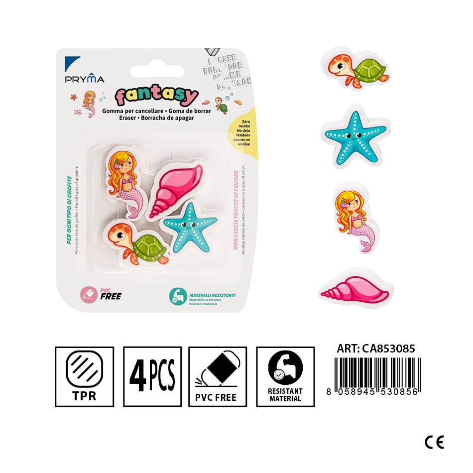 Goma de borrar 4pz para uso escolar y profesional