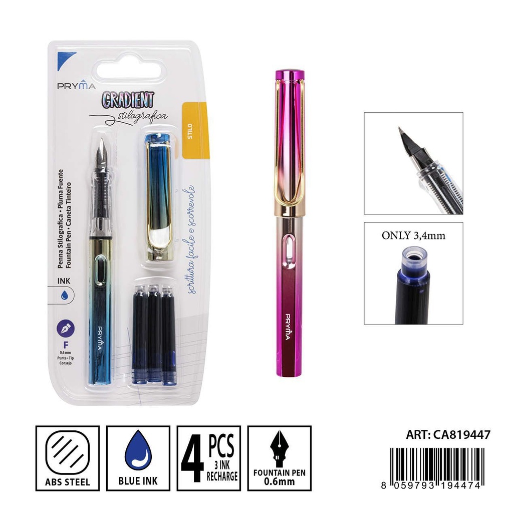 Juego de pluma con depósito de tinta 4pz - Materiales de escritura
