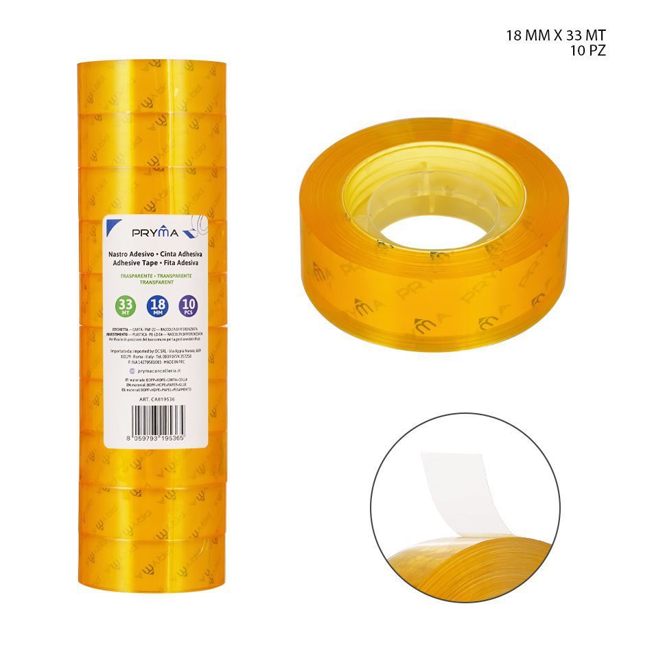 Cinta adhesiva transparente 18mm x 33m 10 piezas - Suministros de oficina