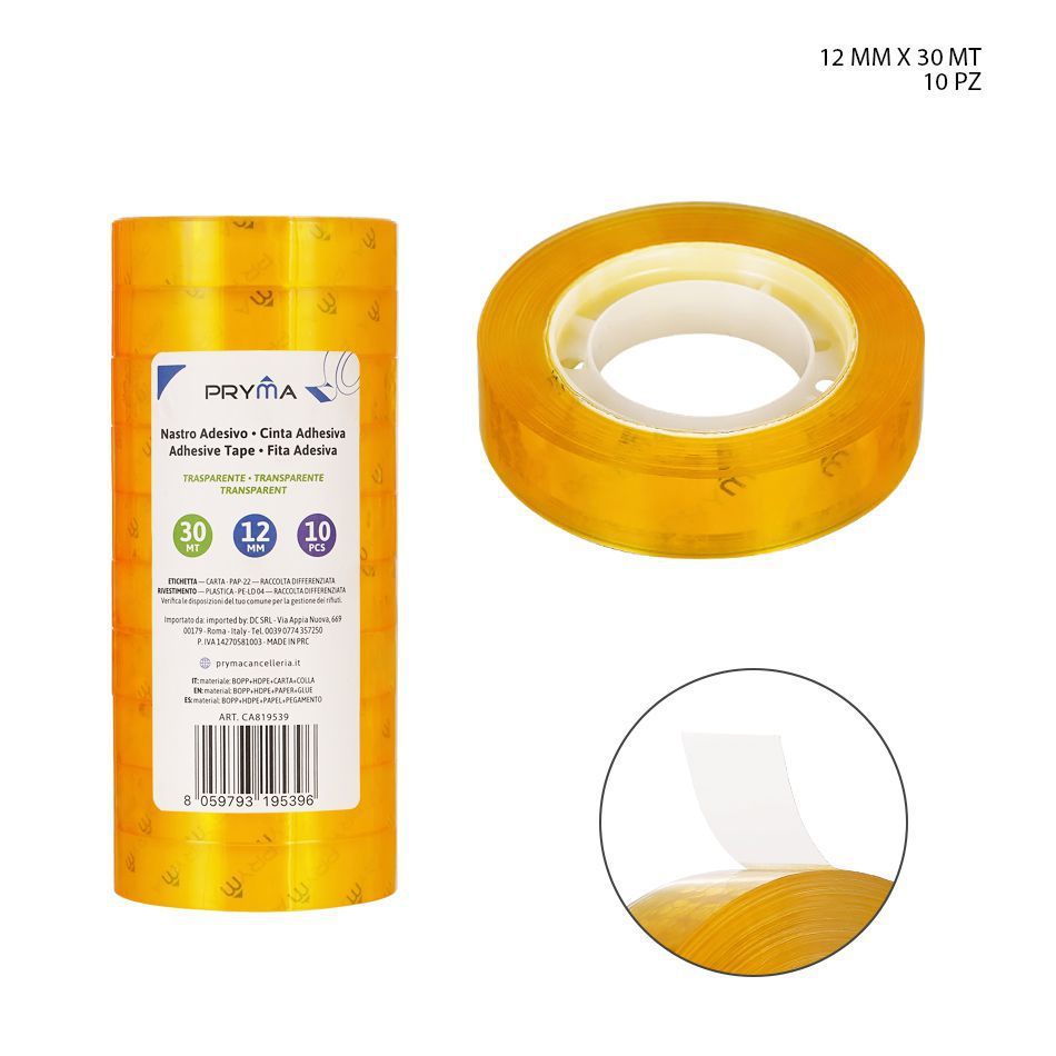 Cinta adhesiva transparente 10mm x 30m 10pzs - Suministros de oficina