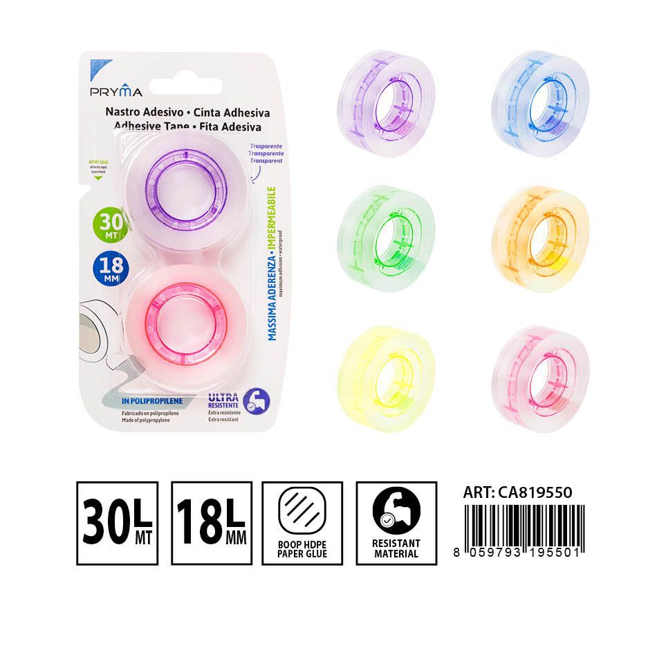Cinta adhesiva transparente 18mm x 30m 2 PZ - Suministros de oficina