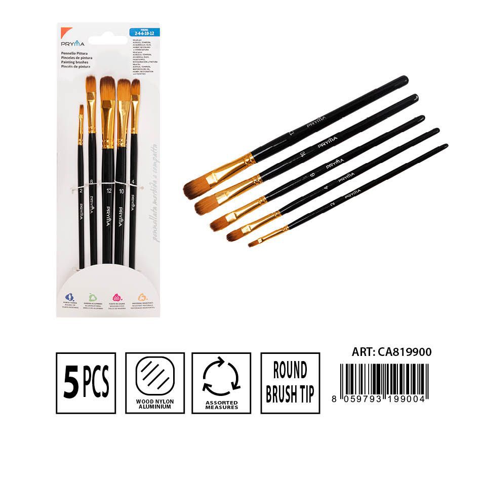 Set de pinceles de punta redonda 2# 4# 6# 10# 12# 5PZ - Material de arte