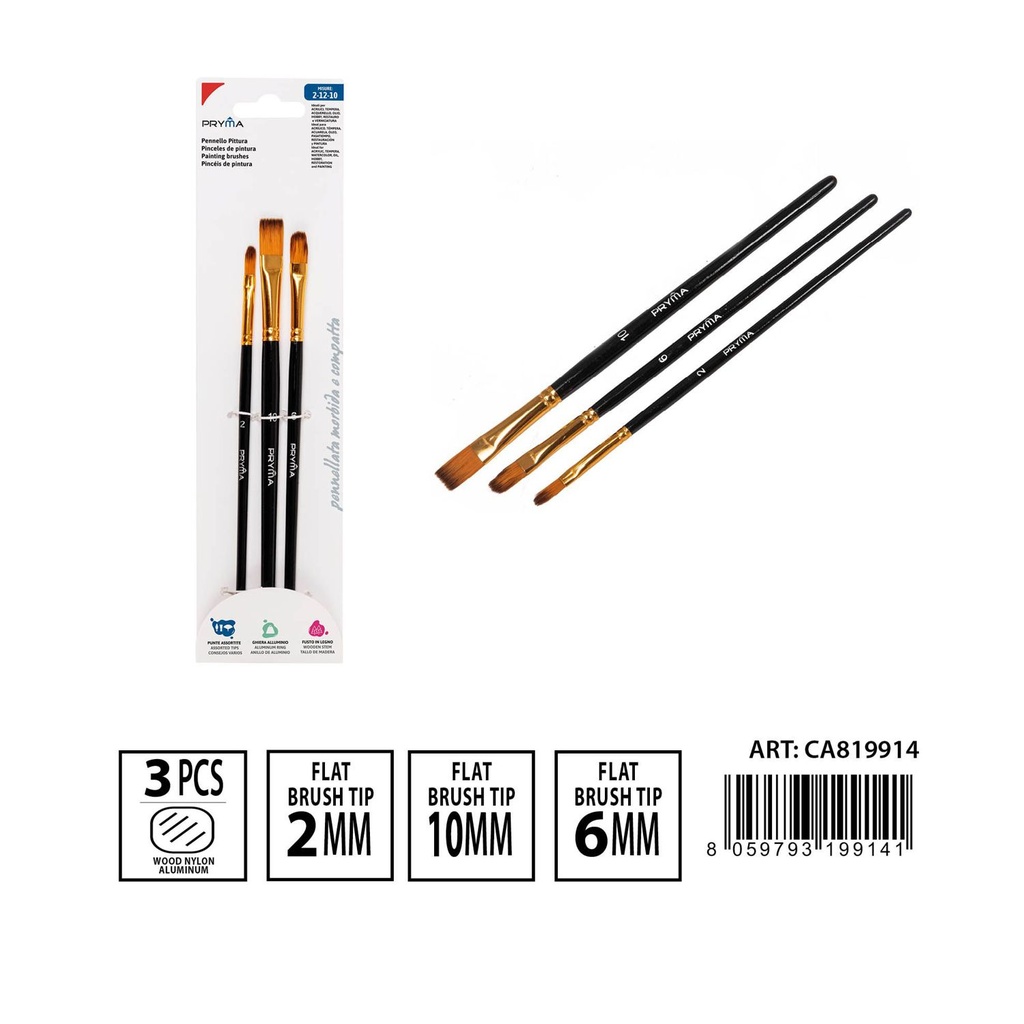 Set de pinceles 2#, 6#, 10# 3pz para pintura y arte