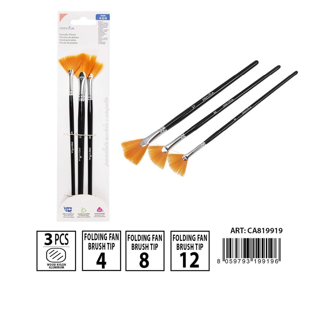 Set de pinceles de abanico 4# 8# 12# 3 piezas - Materiales de arte