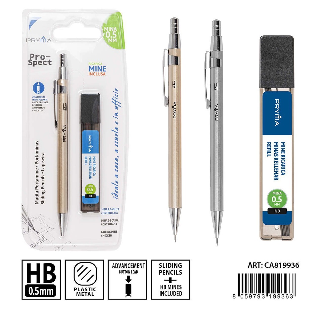 Portaminas + 20 minas de recambio HB 0.5MM - Accesorios de escritura