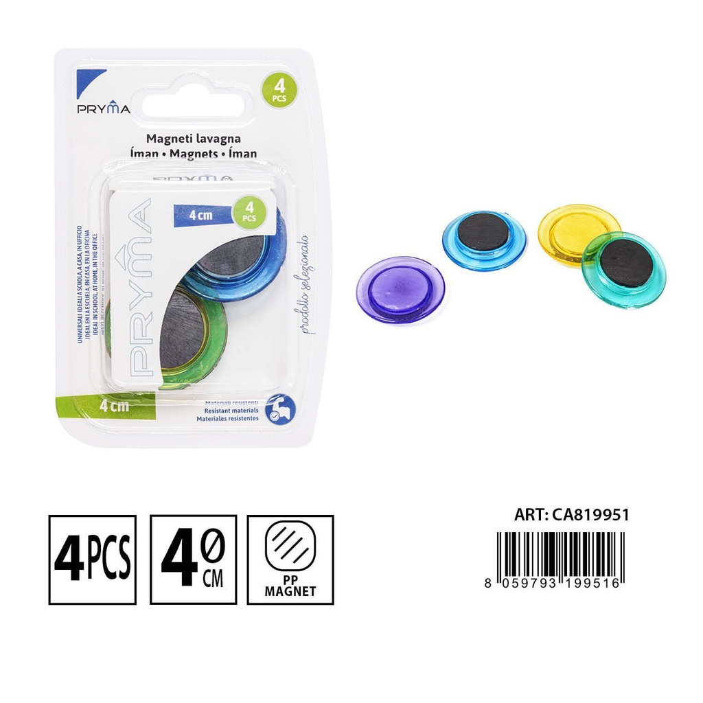 Imanes de colores para pizarra 4 cm 4 unidades - Accesorios de oficina