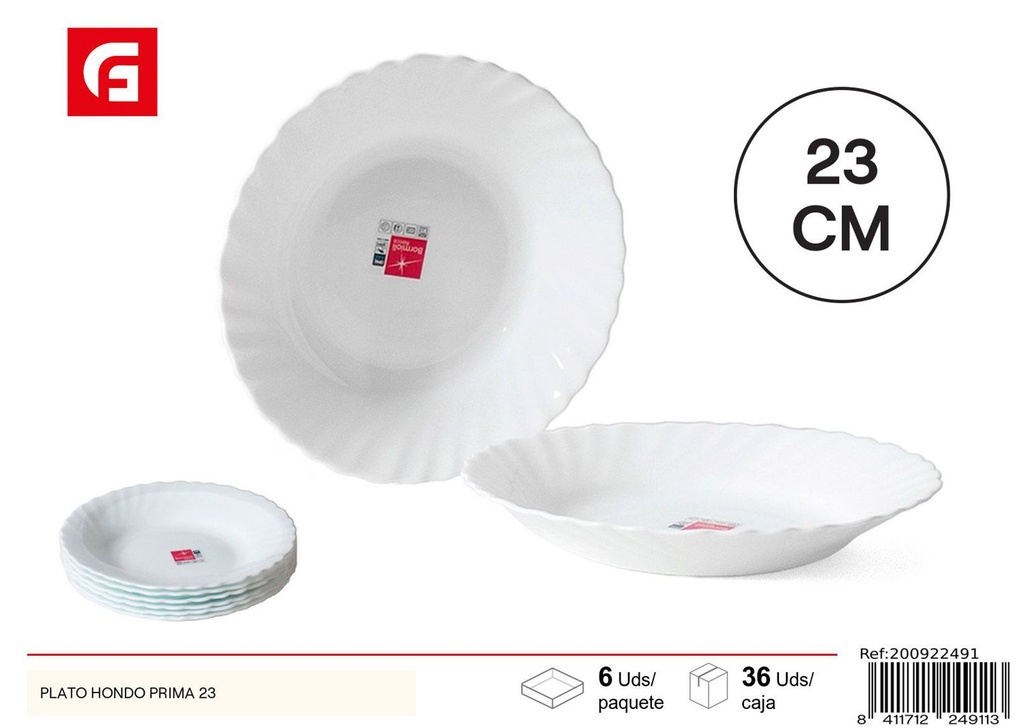 Plato Hondo Prima 23CM - Vajilla de cerámica