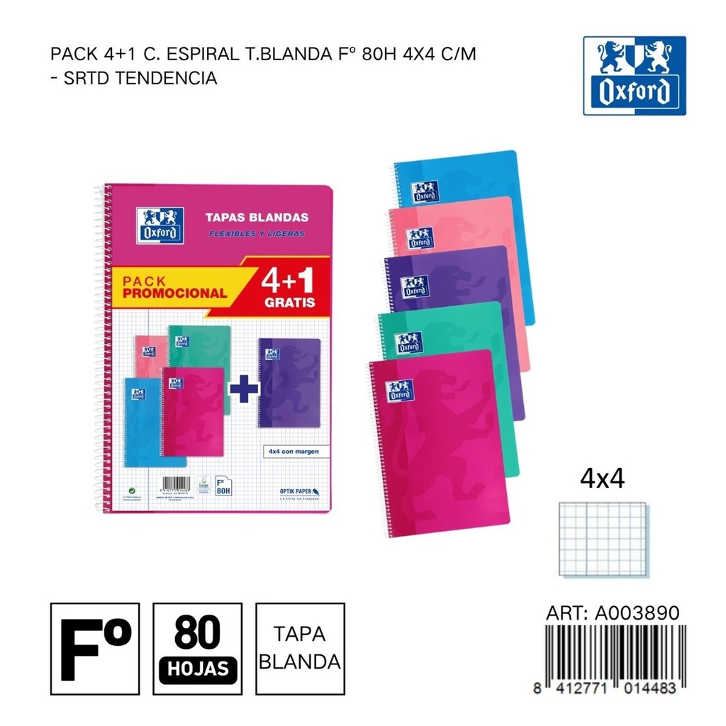 Pack 4+1 cuadernos tapa blanda 80H 4x4 - Productos de papelería y ahorro