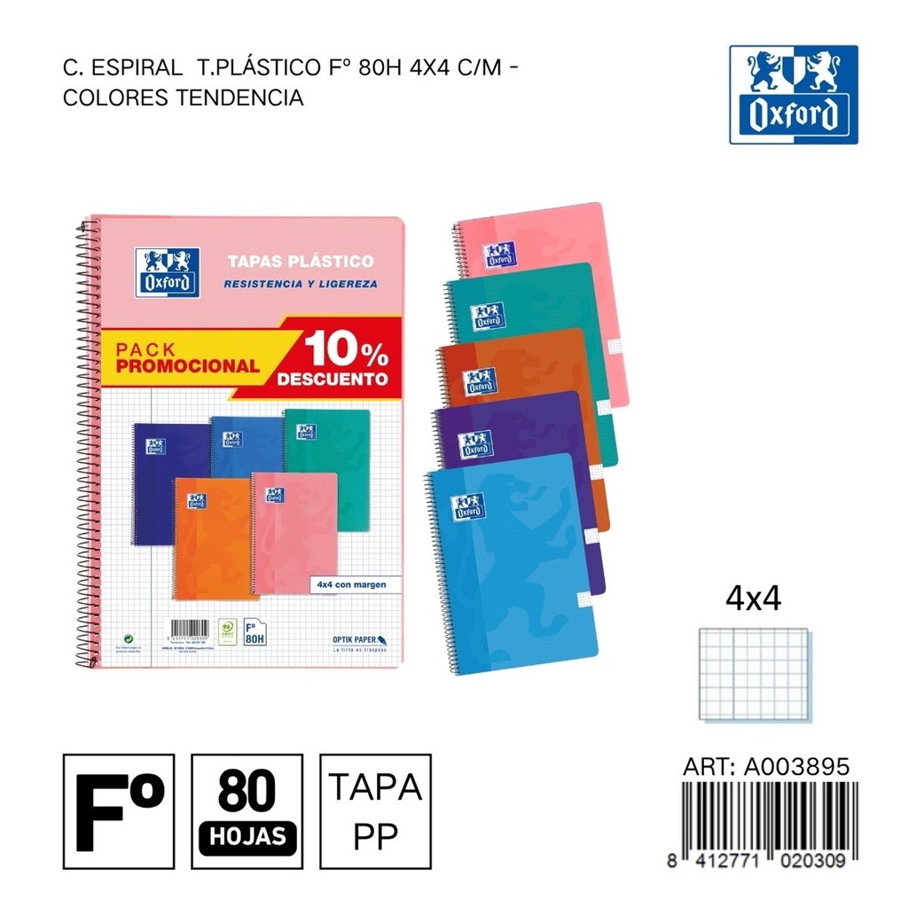 Cuadernos tapa plástica A4 80 páginas 4x4 pack 4+1 para estudiantes