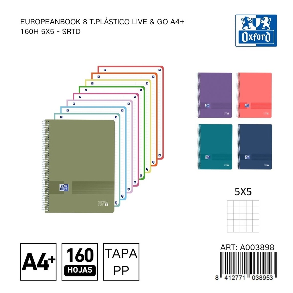 Cuaderno A4 5x5 160 hojas tapa plástica - Material de papelería