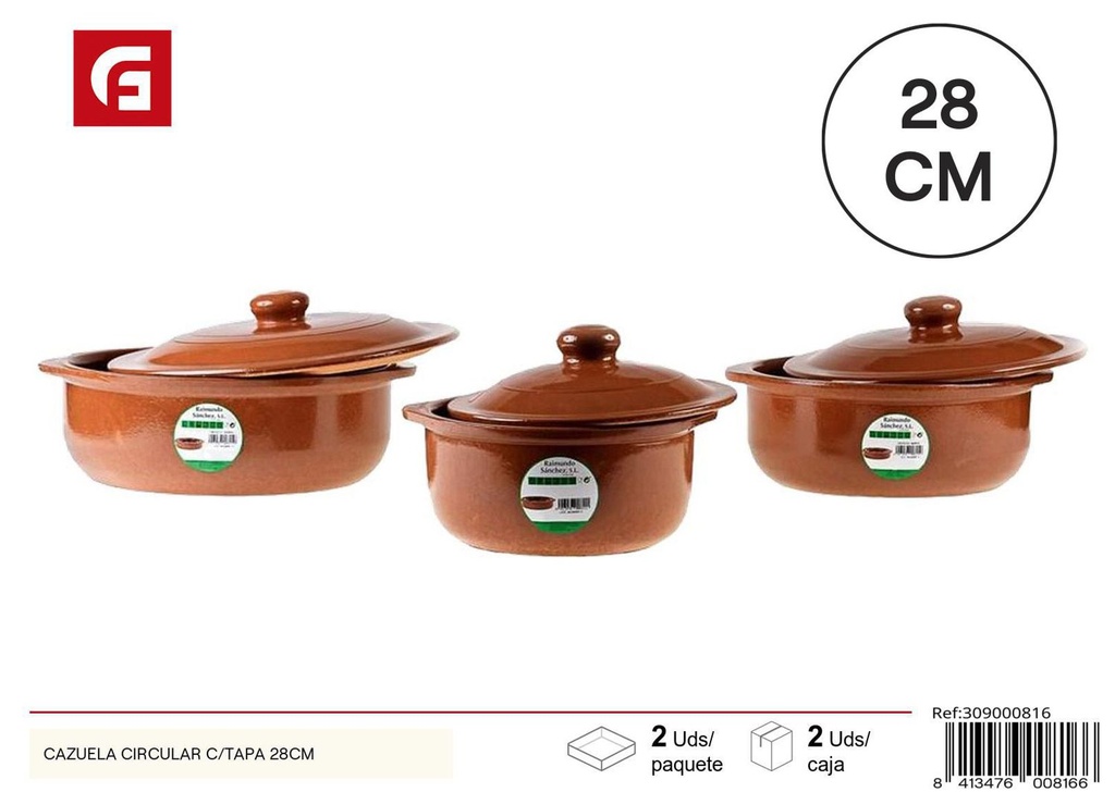 Cazuela circular con tapa 28 cm - Utensilios de vidrio y cerámica