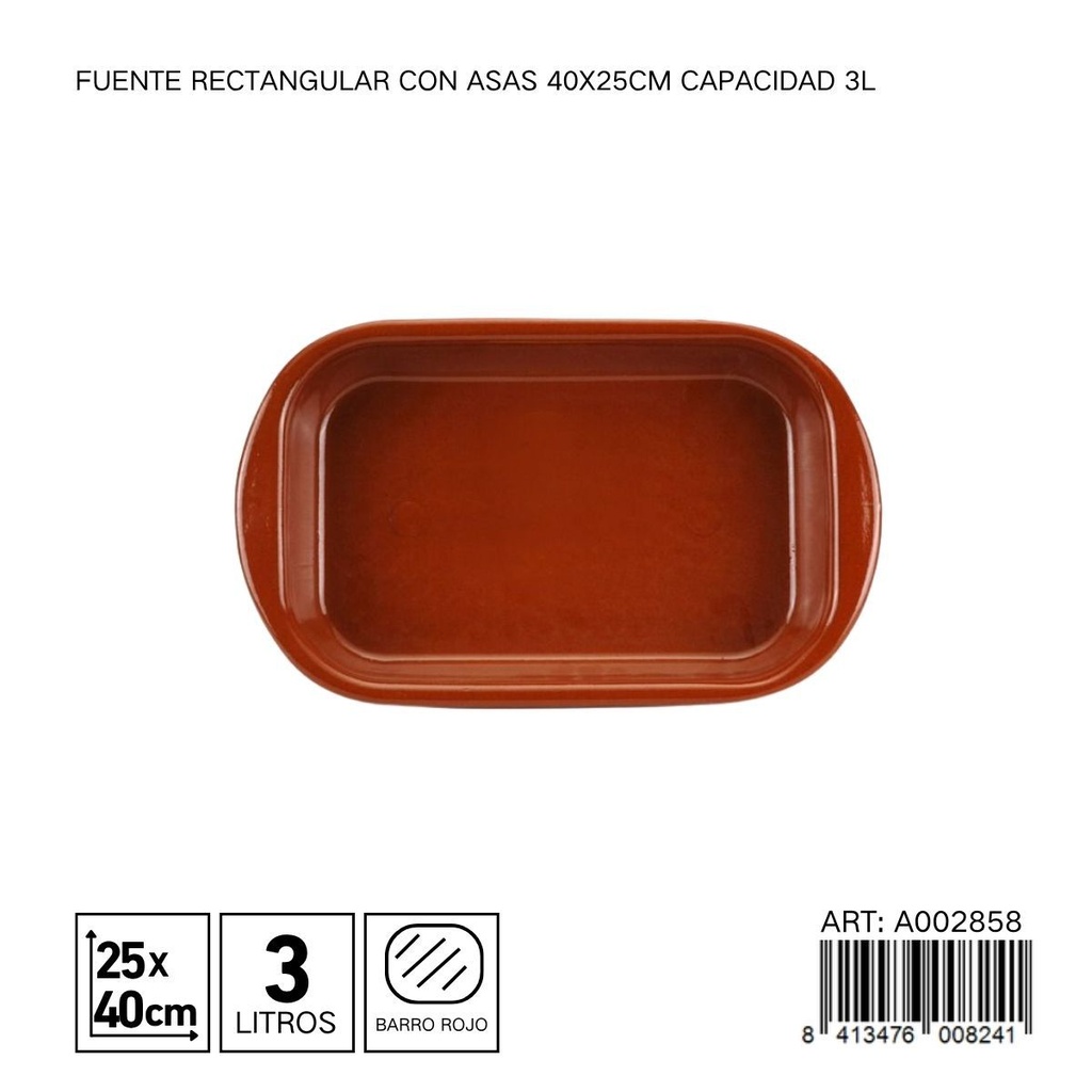 Fuente rectangular con asas 40x25 cm - Utensilios para cocina y horneado