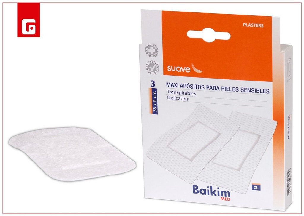 Apositos maxi TNT blanco 7.5*5cm (3und) - Cuidado de salud