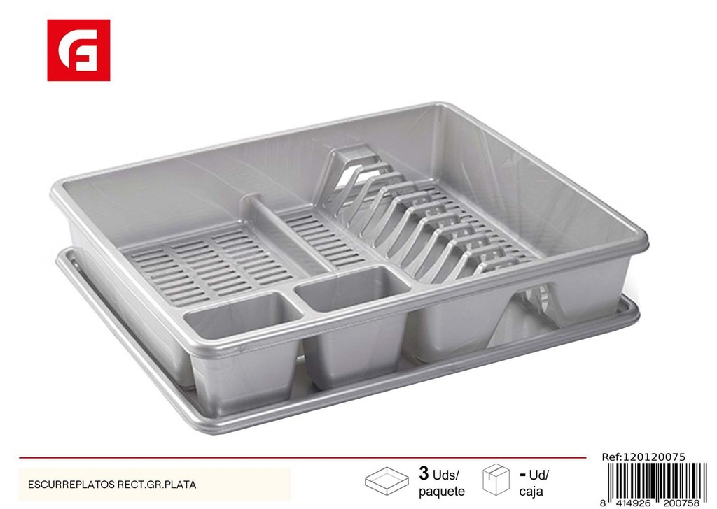 Escurridor de platos recto de plástico plata - Organización de cocina