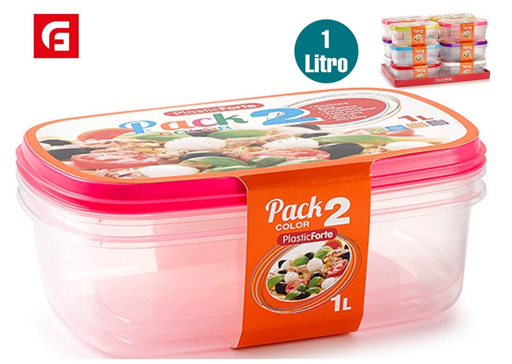Pack de 2 fiambreras de colores 1L para almacenar alimentos