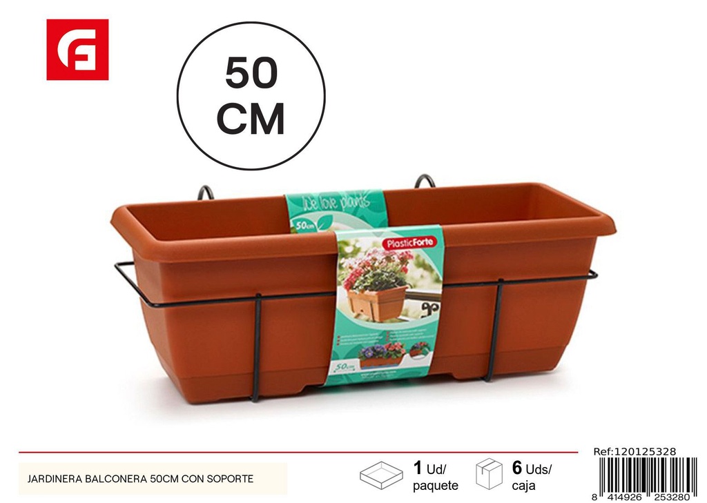 Jardinera balconera 50 cm con soporte - Accesorios de jardinería