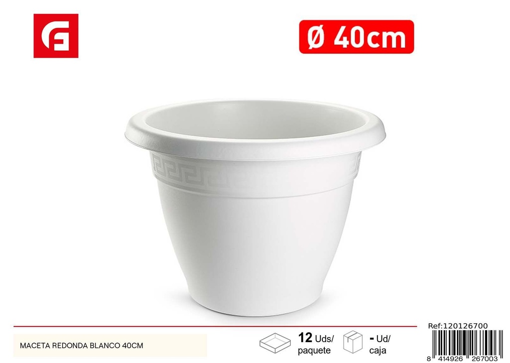 Maceta redonda blanca 40cm - Plásticos para el hogar