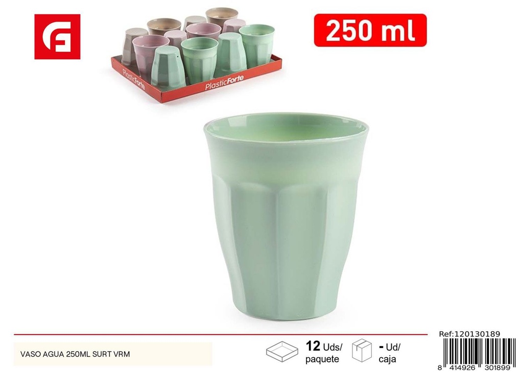 Vaso de agua plástico 250ml surtido - Utensilios de cocina