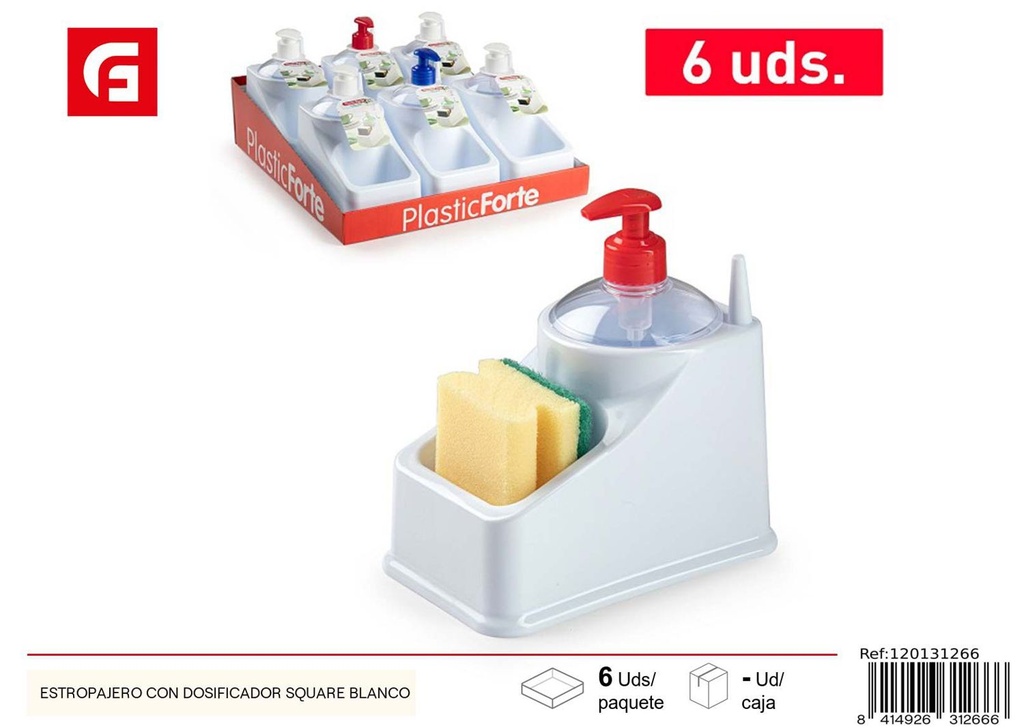 Estropajero con dosificador square blanco - Cocina y organización