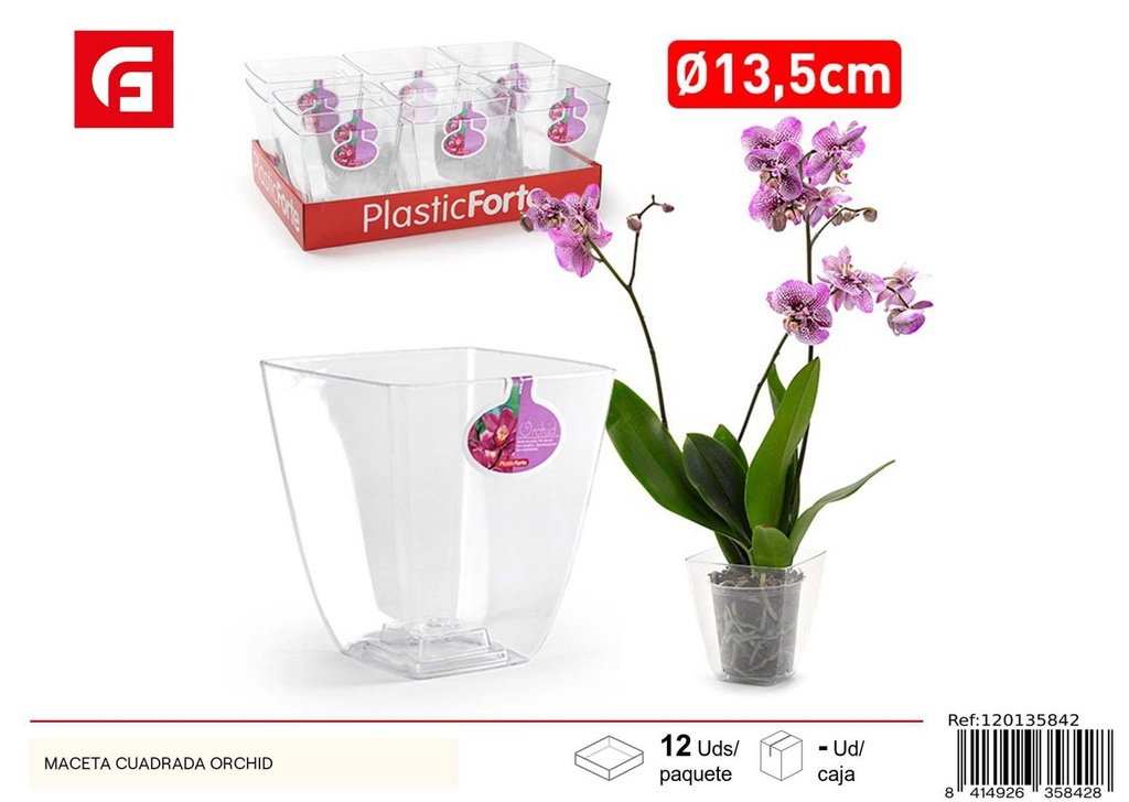 Maceta cuadrada de plástico 13.5 cm Orchid - Macetas