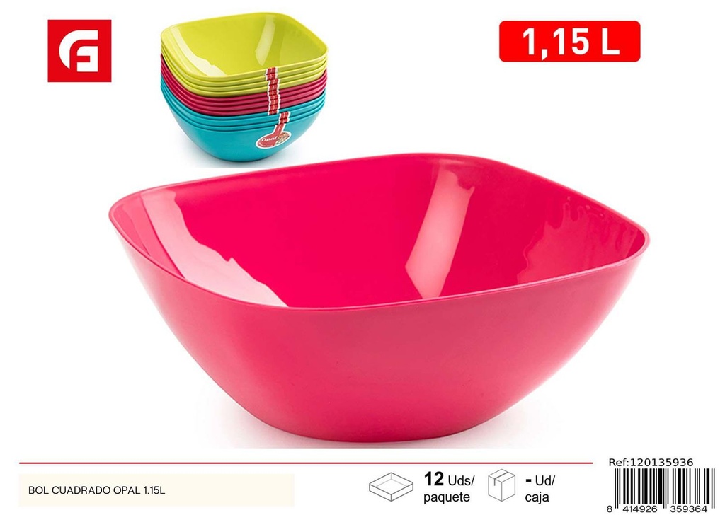 Bol cuadrado de opal 1.15L - Ensaladera de plástico para cocina