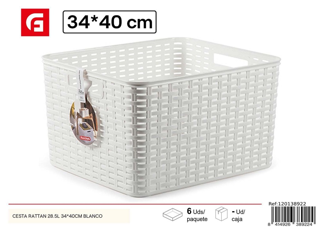 Cesta rattan 28.5L 34*40 cm blanca - Cesta de plástico