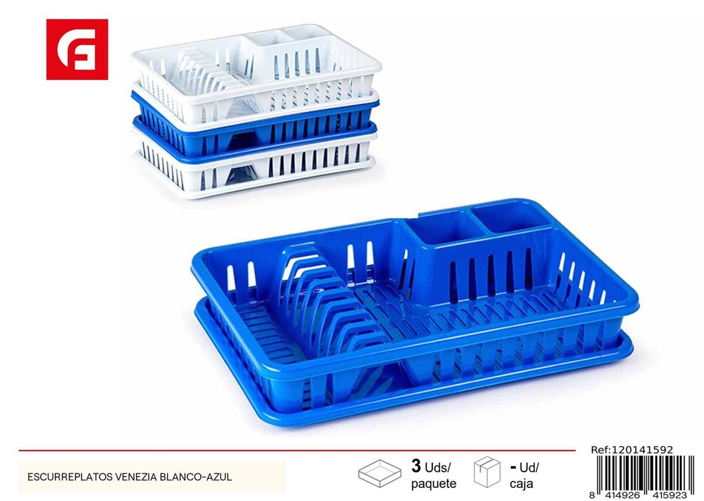 Escurridor de platos Venezia blanco-azul - Almacenamiento de utensilios de plástico