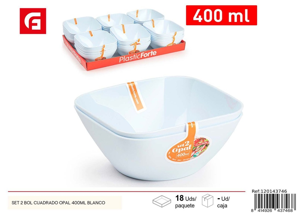 Set 2 bol de plástico cuadrado 400 ml - Utensilios de cocina