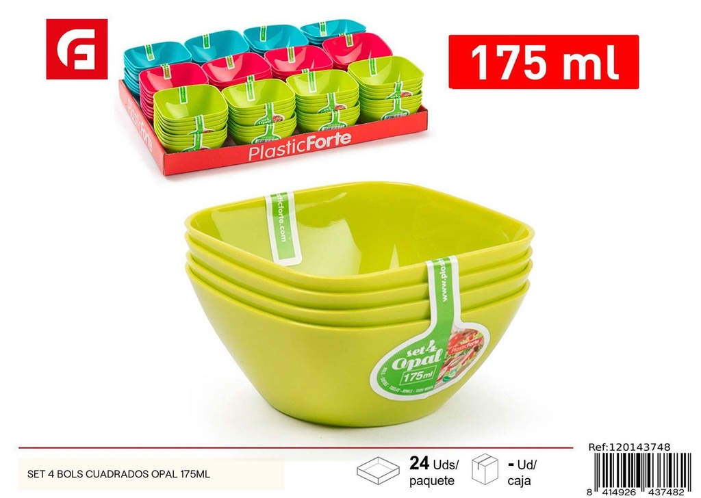Set de 4 bol cuadrado opal 175ml - Bowls de plástico para cocina