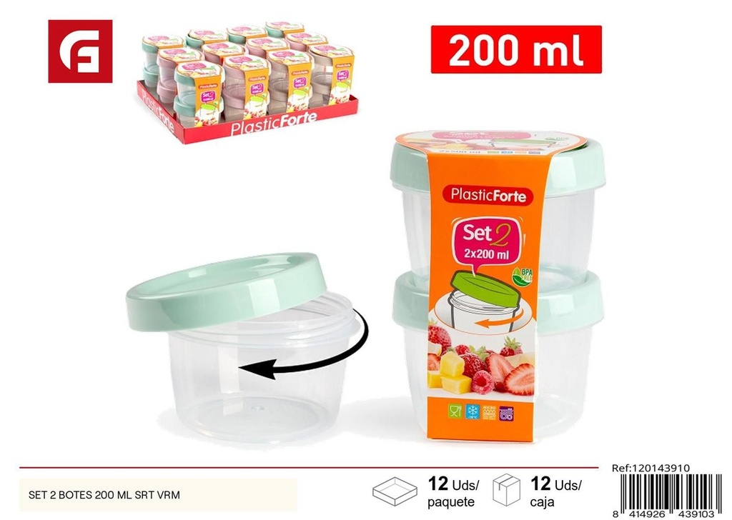 Set 2 botes 200ml surtido de vidrio para cocina