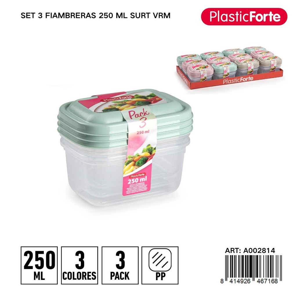 Set de 3 fiambreras 250ml surtido verde
