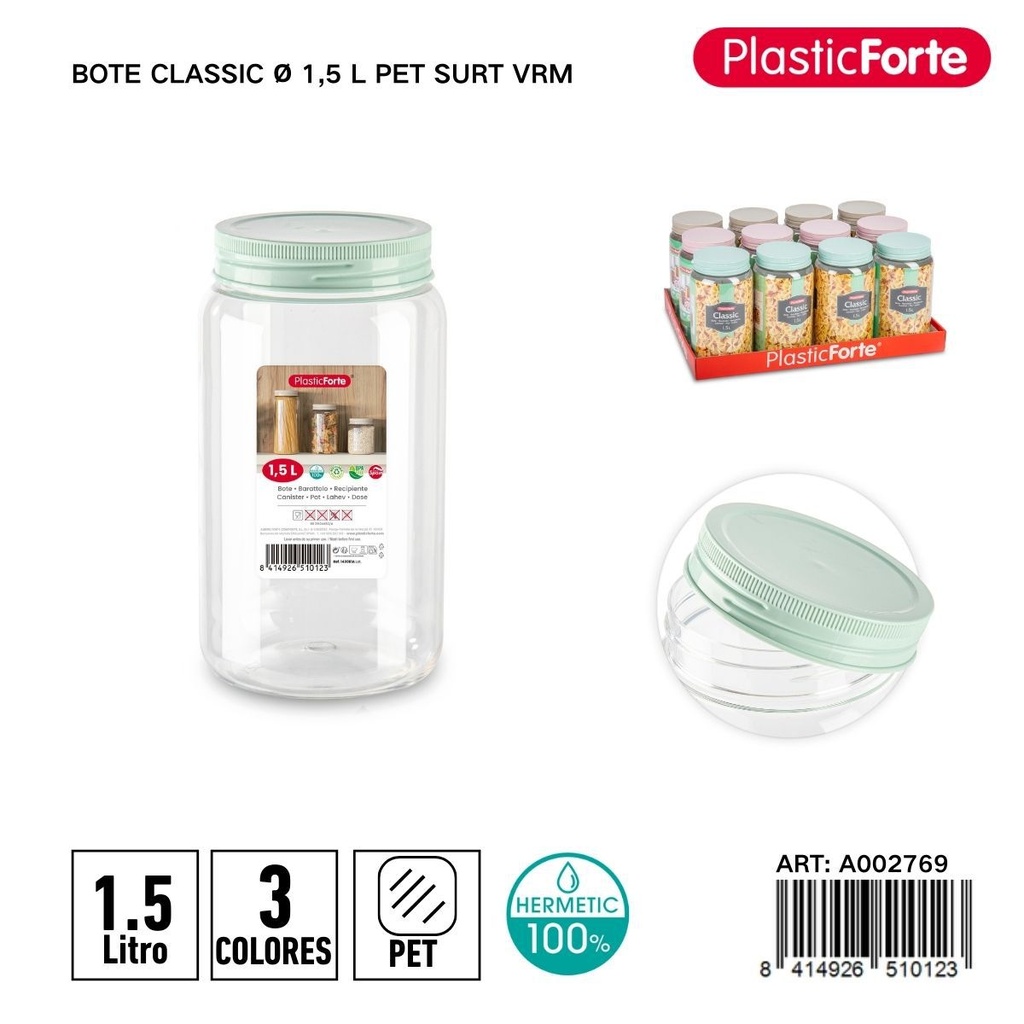 Bote plástico clásico 1.5L PET surtido verde y rojo