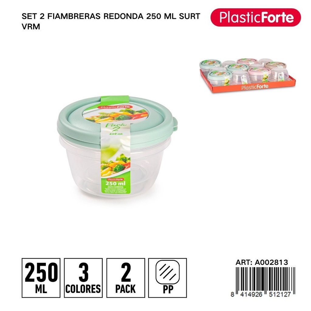 Set de 2 fiambreras redondas 250ml para alimentos