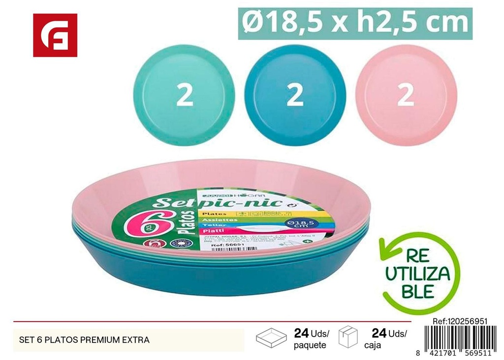 Set de 6 platos premium extra - Utensilios de plástico