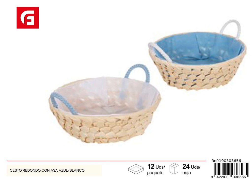 Cesto redondo con asa azul/blanco - Decoración del hogar