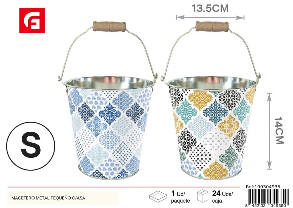 Macetero de metal pequeño con asa - Decoración de jardín