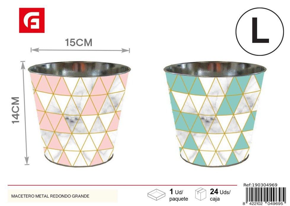 Macetero redondo grande de metal para jardín y decoración
