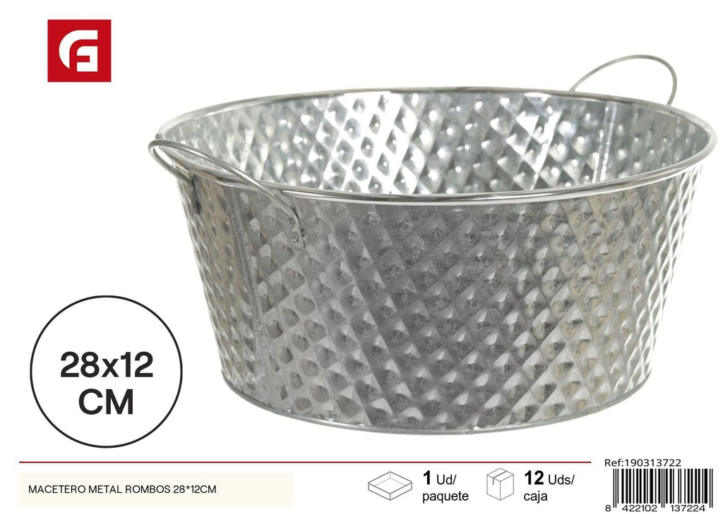 Macetero metálico rombos 28*12 cm - Jardinería decorativa