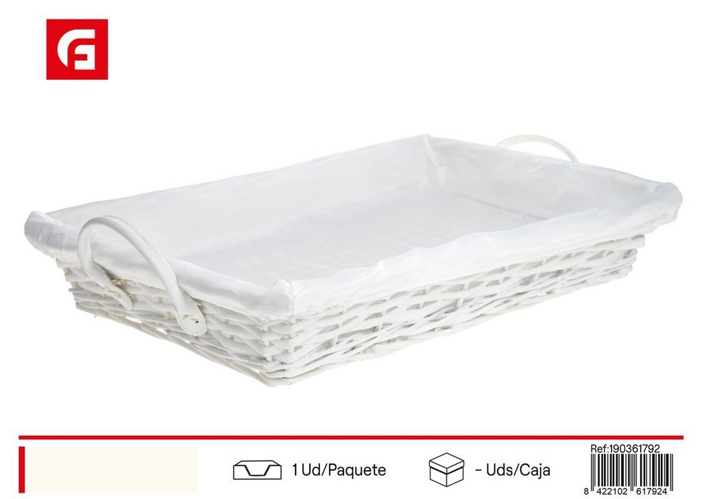 Bandeja plana blanca con forro y asas - Decoración del hogar