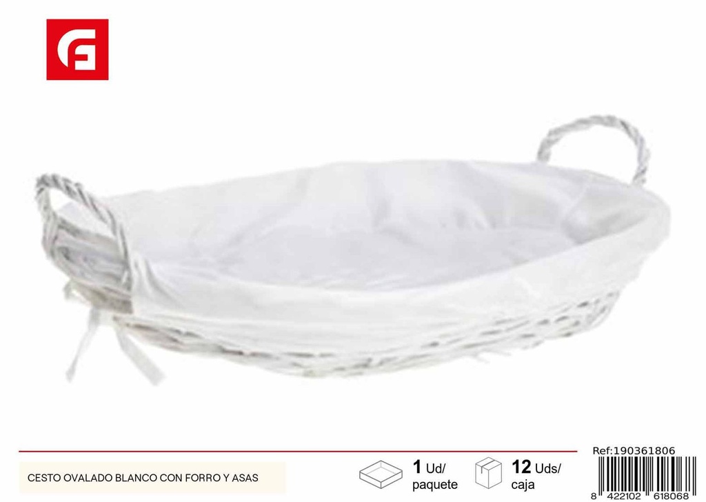 Cesto ovalado blanco con forro y asas - Almacenamiento decorativo