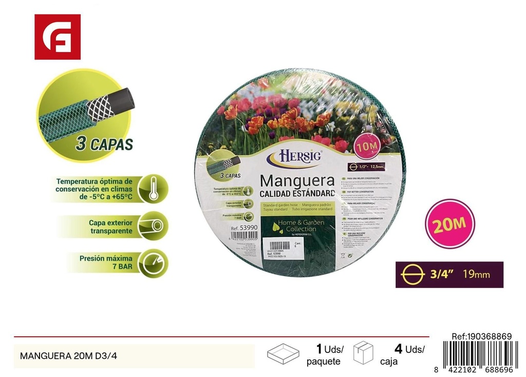 Manguera de 20m D3/4 - Herramientas de jardín