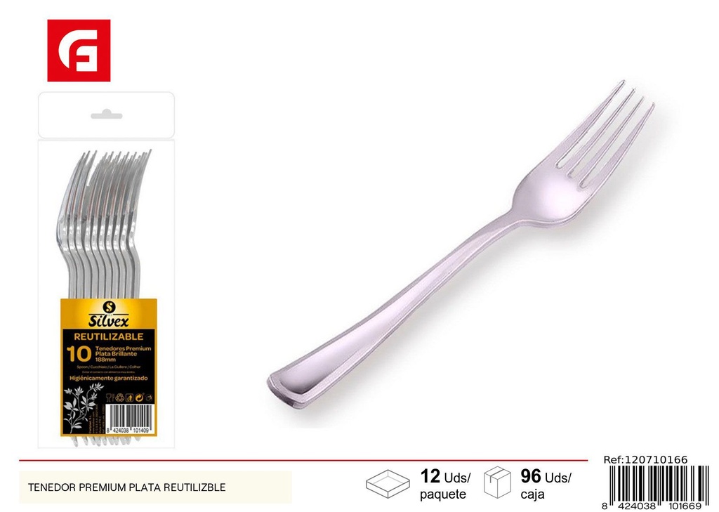Tenedor premium plata reutilizable 10 unidades - Cubiertos desechables