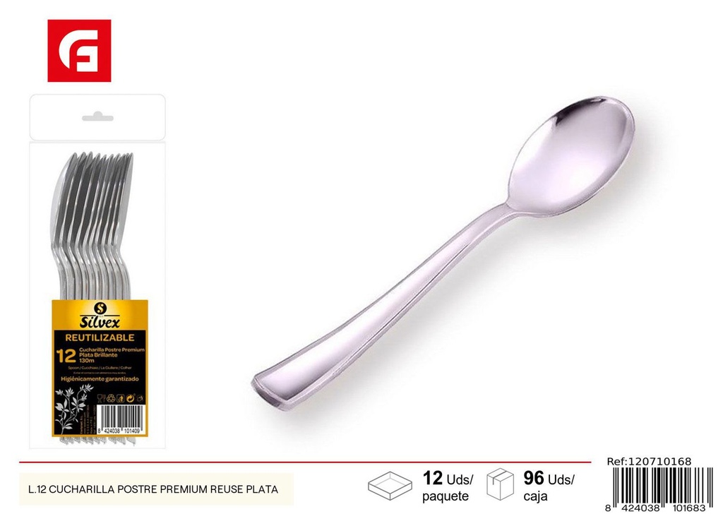 Cucharilla de postre premium reusable plata L/12 - Cubiertos desechables