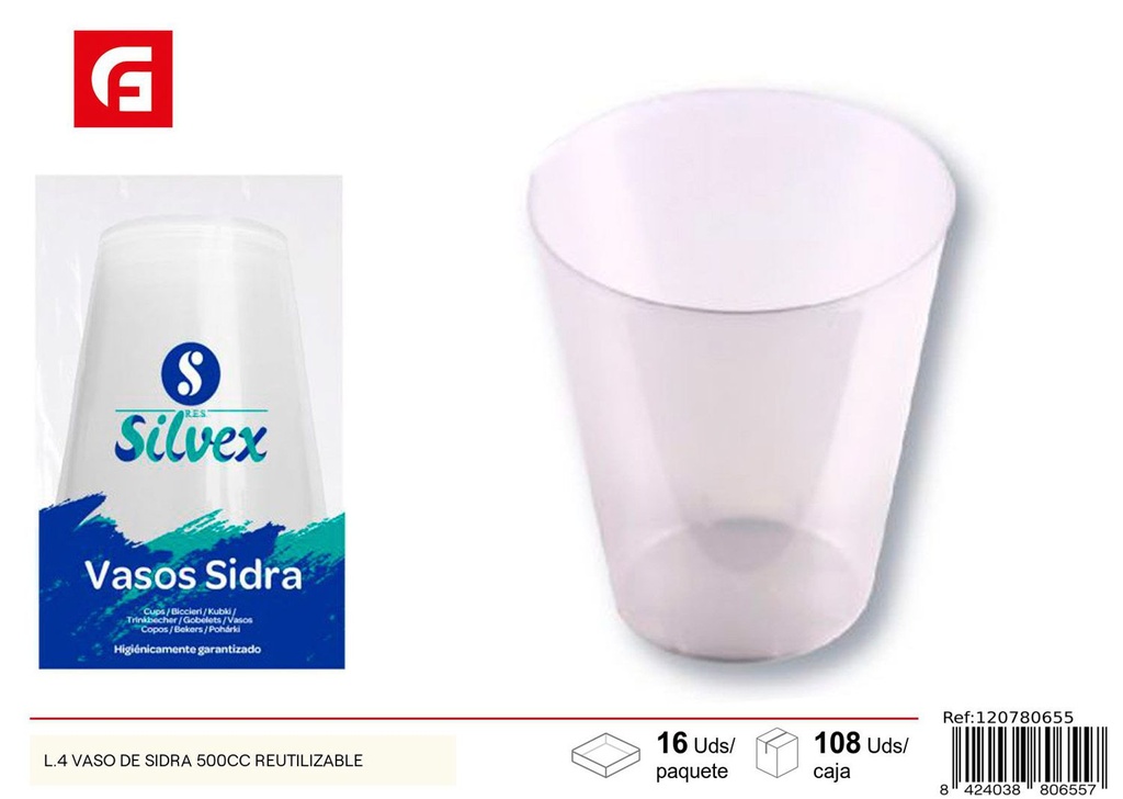 Vaso de sidra de plástico desechable 500cc - Vasos para fiestas y eventos