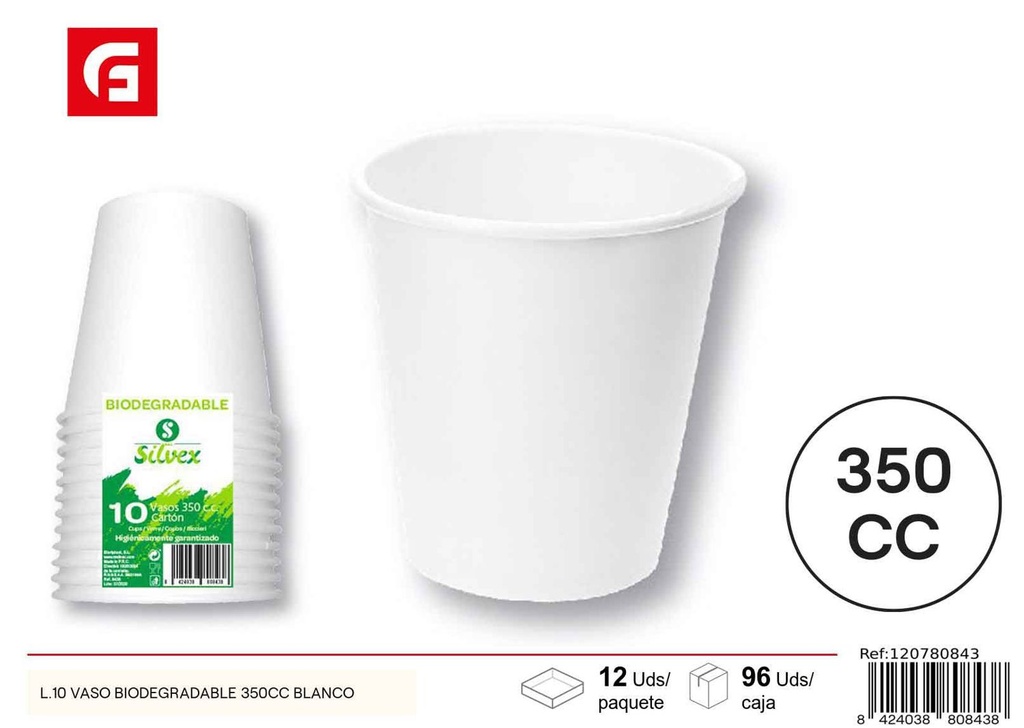 Vaso biodegradable 350 cc blanco - Artículos desechables