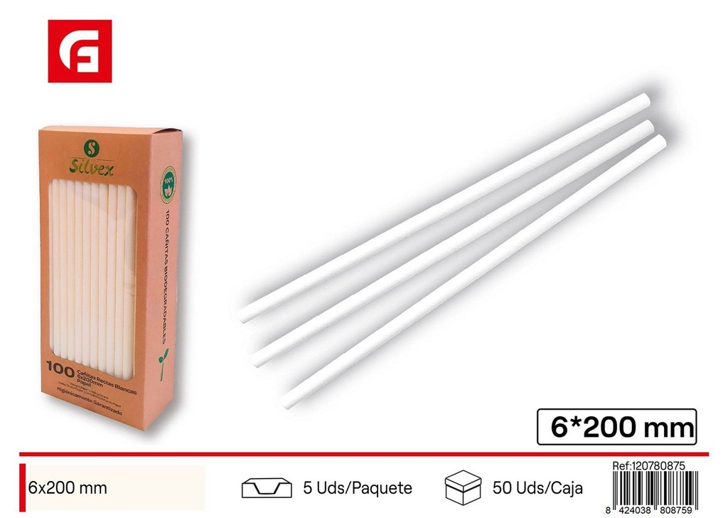 Cañitas biodegradables blancas L.100 - Utensilios desechables