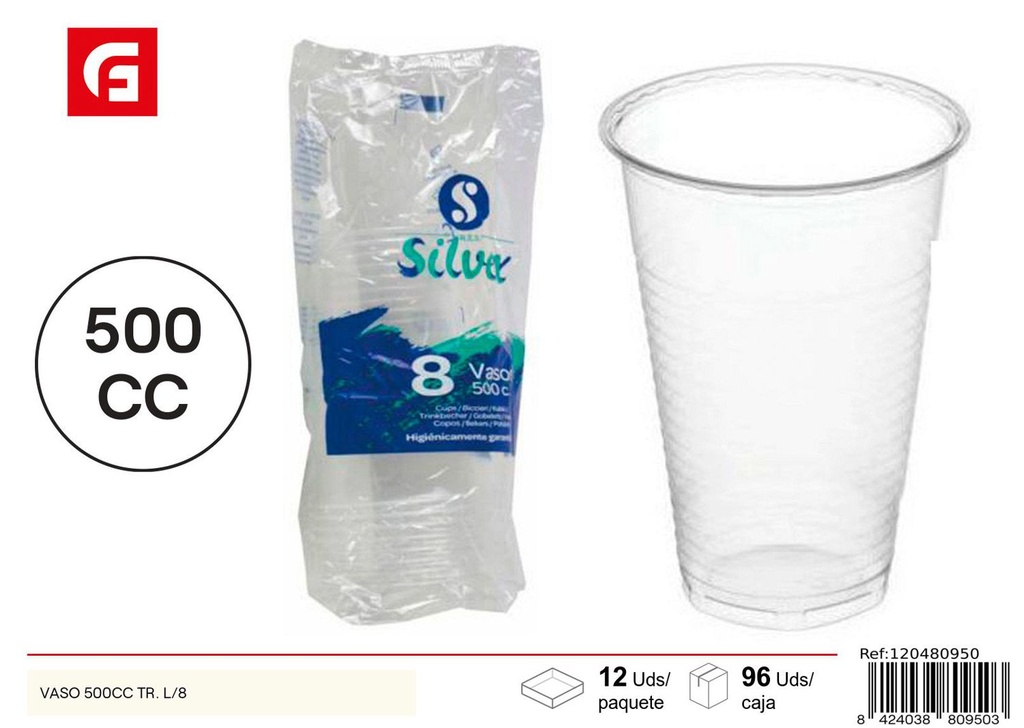 Vaso desechable 500CC 8 piezas - Accesorios desechables