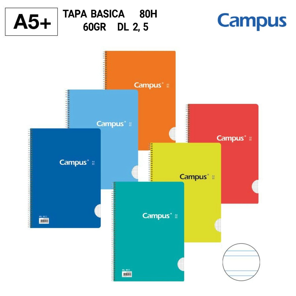 BLOC ESPIRAL A5+ 80H 60GR DL 2,5 - Cuaderno de espiral con cubierta blanda