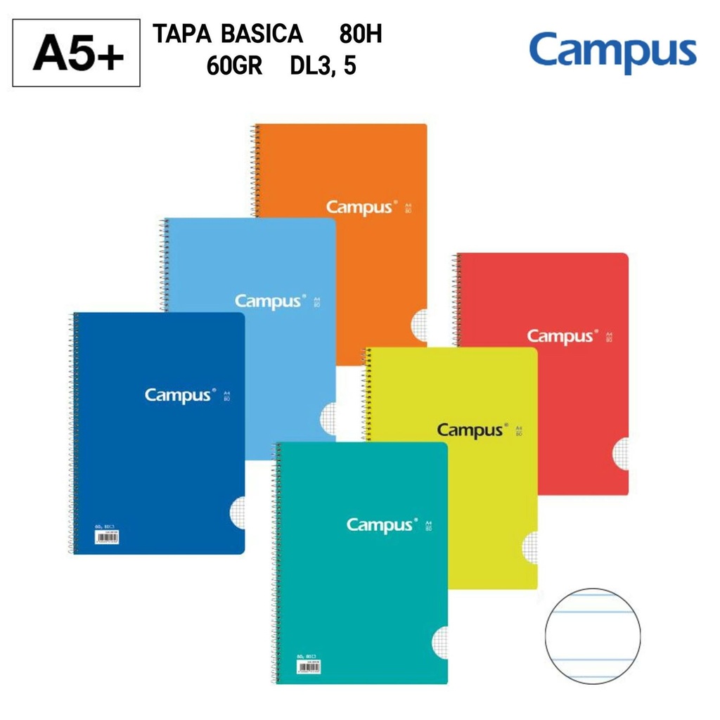 BLOC ESPIRAL A5+ 80H 60GR DL 3,5 - Cuaderno de espiral con cubierta blanda