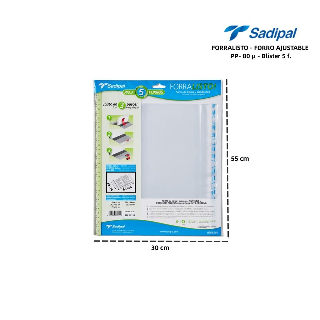 Forro ajustable 30x55 cm 5 unidades - Papelería